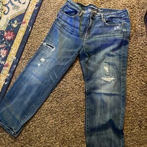 American Eagle Women's 18 Ex Boyfriend Blue Jeans Distressed Patched Denim Plus